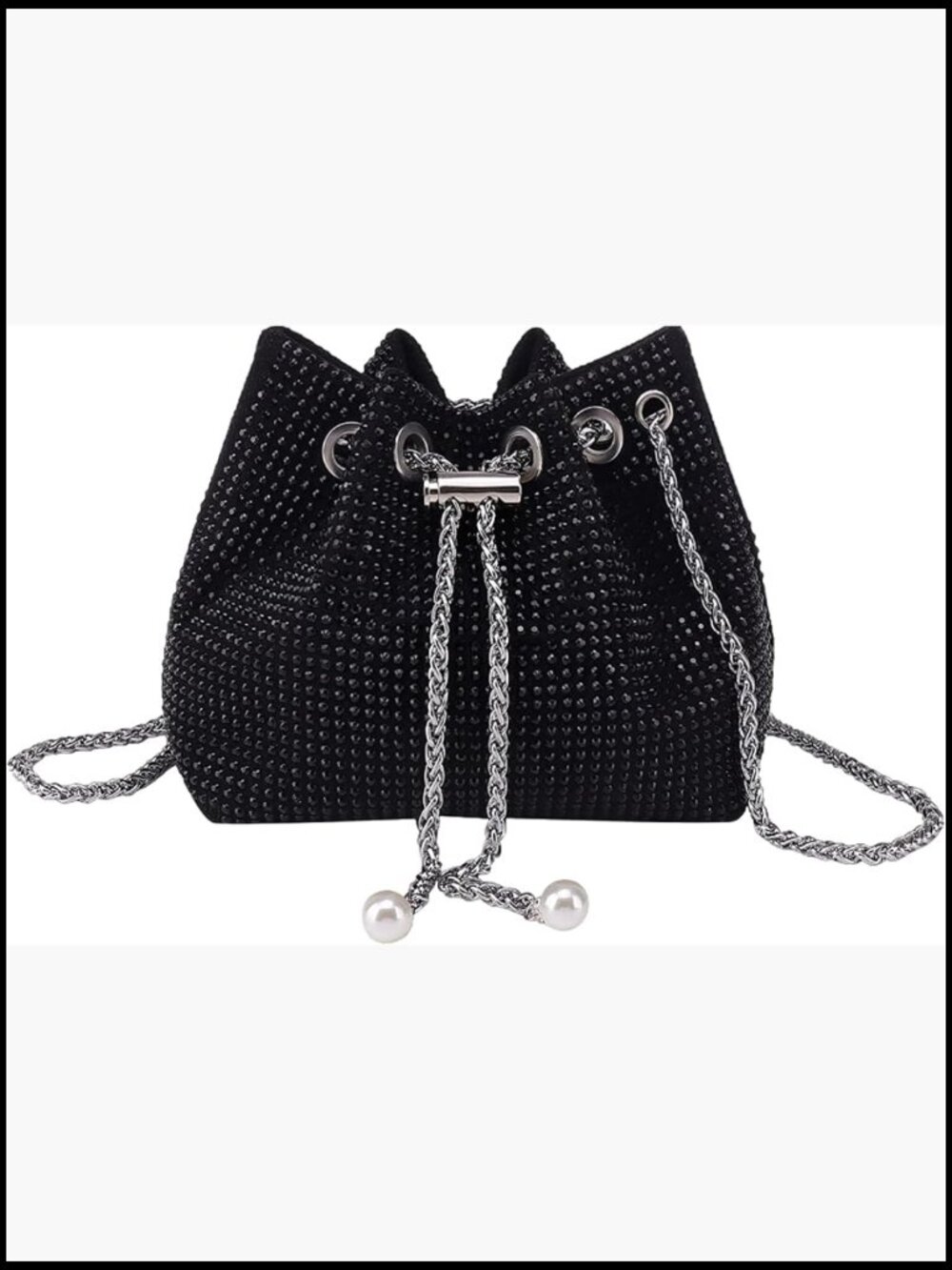 Sparkly Rhinestone Drawstring Bucket Crossbody Evening Bag Clutch Purse